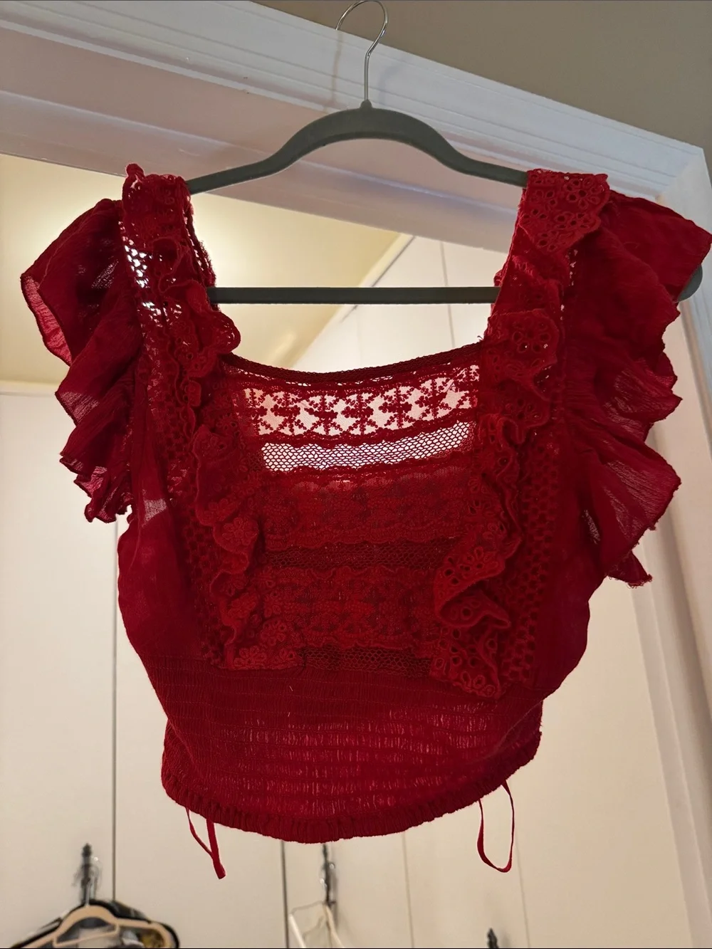 Free People Red Lace Ruffle Crop Top